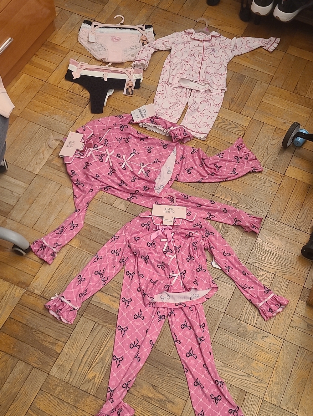 Paris Hilton Pink Bow-Print Kids Pajama Sets - Light Pink & Navy And Underwear